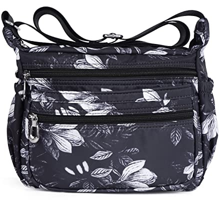 NOTAG Damen Umhängetasche Wasserdicht Nylon Schultertasche Multi Tasche Messengertasche (Schwarz1)