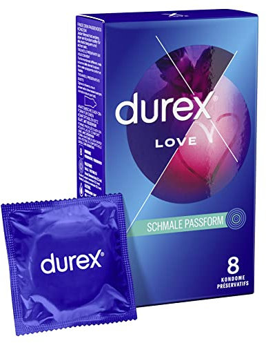 Durex Love Kondome – Mit anatomischer Easy-On-Form für leichtes Überziehen & mit viel Silikongleitgel befeuchtet – 8er Pack (1 x 8 Stück)
