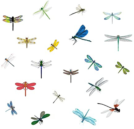 Small Size Anti-Collision Window Clings - Glass Reminder Static Decals - Avoid Birds Strikes – Decorate Your Glass Doors, 20 Pieces (Colorful Dragonfly)