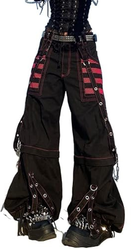 Pantalone da Donna Y2k, Pantaloni Goth, Punk, Emo, Baggy, a Gamba Larga, Harajuku, Grunge, Vestiti Hip Hop, Nero-e, M