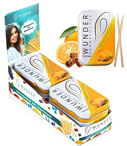 Wunder tandpetare display (6-pack) - tandpetare med smak - fräsch andedräkt - munhygien - Tasty Toothpicks (kanel - apelsin)