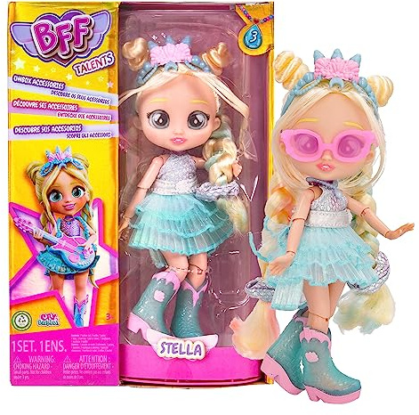 BFF BY CRY BABIES Stella - Collezionabile Bambola Fashion con lunghi Capelli, vestiti in tessuto e 9 accessori-Giocattolo Ottimo per Bambine e Bambini +5 Anni