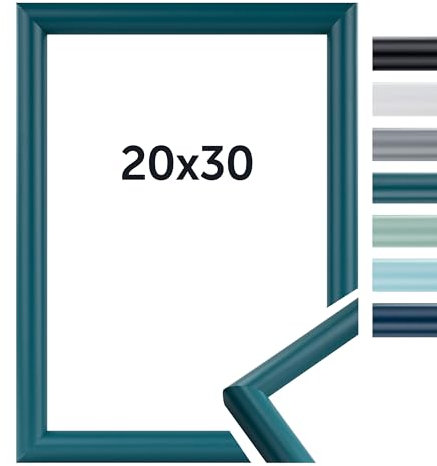 DÖRR Bilderrahmen Aqua - Moderne Farben - Klassischer Schlichter Rahmen - Echtes Glas - Echt Holz - From Italy Petrol 20x30