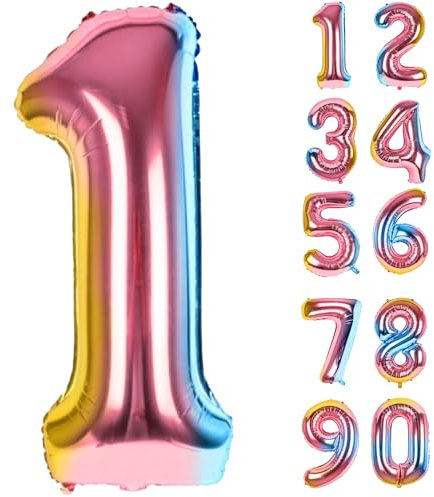 Zahlen Luftballons Geburtstag 1 Bunt, Folienballon Riesen 82cm Helium Ballons Zahl Regenbogen Farbverlauf Luftballon Geburtstagsdeko Für Mädchen Junge Kindergeburtstag Babyparty Jubiläum Party Deko