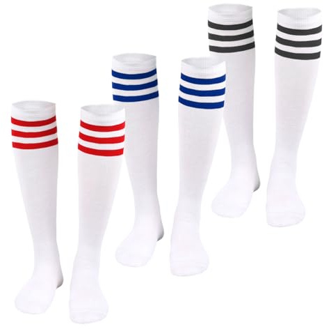 EUPSIIU 3 Paires Chaussettes Hautes Montantes à Rayures, Classics Ladies College Socks, Chaussettes Hautes, Chaussettes Femme Hiver Chaud Tricot pour Filles et Femmes 36-40.