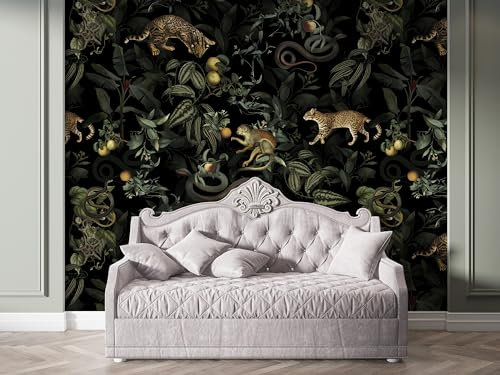 Fchen art Dark Forest Tapete mit Affen William Morris zum Abziehen und Aufkleben, Blumenmuster, Vintage-Retro-Boho, entfernbares Kontaktpapier, Tiger-Tapete, Kontaktpapier, selbstklebendes Wandpapier,
