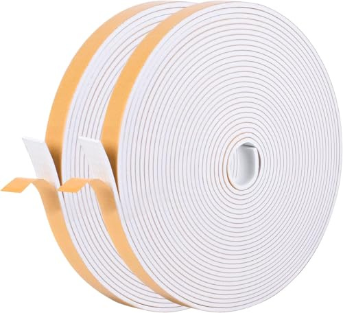 Self Adhesive Foam Tape Weatherstrip 1/2in x 1/4in x 42Ft High Density Foam Insulation Strips Foam Seal Weather Stripping with Strong Adhesive for Door and Window Sound Isolation Soundproofing, White