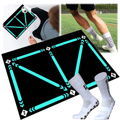 BLOOOK Fussball Matte (90x60cm) - Fußballmatte Innen für Zuhause,Solo Fußball Trainer Fußballtrainingshilfe,Fußball Sachen/Fußballzubehör für Fußball/Soccer Accessories,Equipment (Matte+Socke)