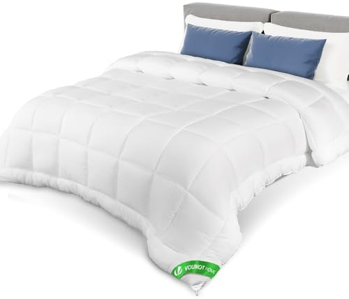 VOUNOT® Edredón Acolchado 200x200 cm (Cama 105), Relleno Nórdico para Primavera y Otoño, Edredón Nórdico de Microfibra 300 gr/m², Suave Ligero y Transpirable, con Certificación Oeko-Tex, Color Blanco