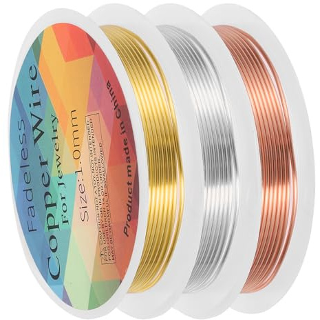 sourcing map 1mm/18 Gauge Copper Wire for Jewelry Making, 3 Roll Craft Tarnish Resistant Beading Wire for Jewelry Making Supplies DIY (Gold Silver Red Bronze)