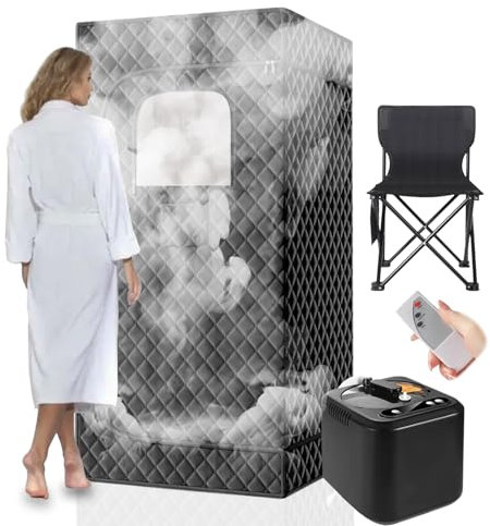 Sauna à vapeur 3 l - Mini sauna d'extérieur pour la maison - Sauna mobile avec machine à vapeur - Kit d'accessoires pour sauna de jardin - Avec chaise de sauna - Télécommande - 180 x 80 x 80 cm