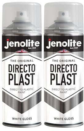 JENOLITE Directoplast Gloss Spray Paint | White | 2x400ml | for Plastic Surfaces | All Types of Plastic | No Primer Required Multi Surface Paint | RAL 9016