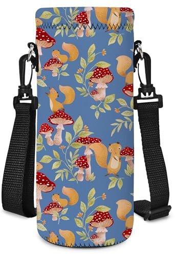 Mibbxea 1 000 ml vattenflaska bärväska, axelväska för flaskor, neopren flaskkylare med bärrem för män kvinnor cykling, vandring, gym, löpning, promenader, svamp ekorre, 24 cm x 8,5 cm, Praktisk
