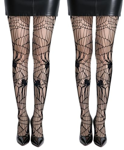 SAIIURV 2 par halloween spindelnät strumpor, svarta nätstrumpbyxor, halloween sexiga strumpor, halloween kostymer, spindelnät jacquard-tights, maskeraddräkt tillbehör (spindelnät)