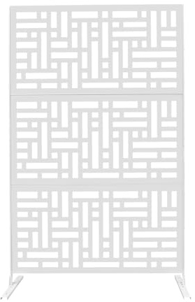 Paravent divisorio in metallo indipendente con supporto, frangivista per esterni, divisorio decorativo per balcone, terrazza, interno, bianco, 120 x 40 x 190 cm