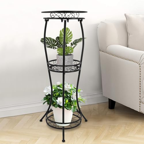 ZNLLQZN Soporte para plantas de metal de 3 niveles, estante para plantas interior y exterior, taburete para plantas, estante para flores, con guardián elevado, para exhibición de plantas en macetas y