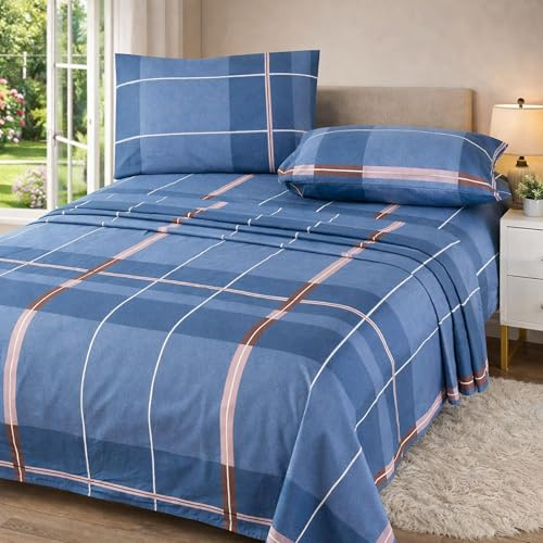 Meteorwi Home - Juego de Sábanas para Cama de 135 cm, 4 Piezas de Microfibra Suave y Transpirable con Sábana Bajera Ajustable, Encimera y 2 Fundas de Almohada.(X-Mo7, Cama 135)