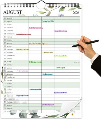 Calendrier familial 2026-2027 - Format A4 - 5 colonnes - De juillet 2026 à décembre 2027 - Pour la maison, le bureau et la famille - Calendrier mensuel - Planificateur familial - Planificateur de