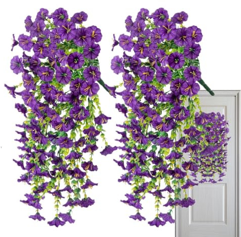 Konstgjorda Petunior för Utomhus 2 Stycken Faux Blommor Trädsdekoration | UV-Resistenta Fake Petunia För Uteplats TrädBakInomhus Balkong Bröllop