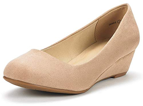 DREAM PAIRS Women's Debbie Mid Wedge Heel Pump Shoes,Size 11,Nude/Suede,Debbie