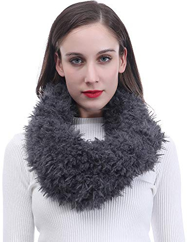 Lina & Lily Loop Schal Damen Winter Schlauchschal aus Kunstfell (Dunkelgrau)