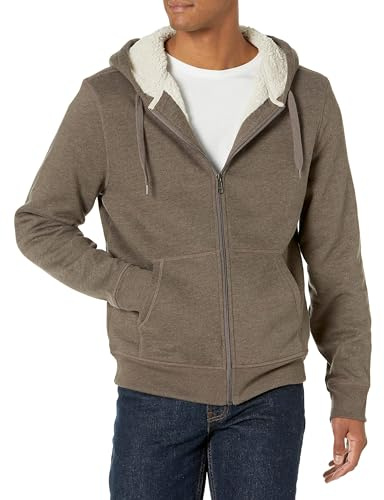 Amazon Essentials Sweat à Capuche avec Fermeture Éclair intégrale et Doublure en Polaire Sherpa Homme, Brun Foncé, XL
