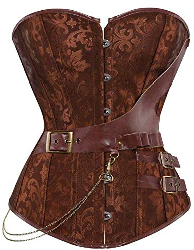 Josamogre Corset Steampunk Mujer Bustier Disfraz Vestir gótico Cadenas de corsé de Cuero Pirata Mujer Top Halloween Brown 5XL