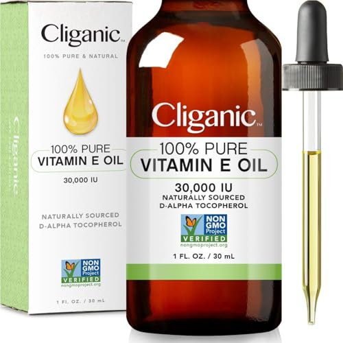Olio di vitamina E puro al 100% Cliganic per pelle, capelli e viso - 30.000 UI, non OGM verificato | D-alfa tocoferolo naturale
