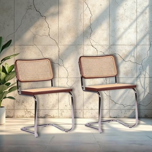 pemora 2-er Set Schwingstuhl Freischwinger Stapelstuhl Besucherstuhl Esszimmerstuhl JENA mit Wiener Geflecht in nussbaum fertig montiert