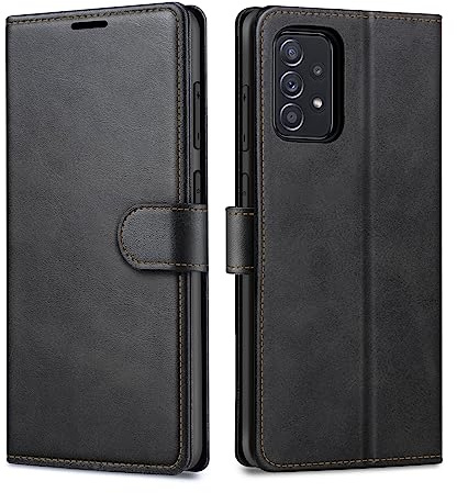 Focusor Fodral för Samsung Galaxy A52/A52, Samsung A52/A52, stötsäkert premiumläderfodral [magnet] [kortplatser] magnetiskt flip-fodral, svart