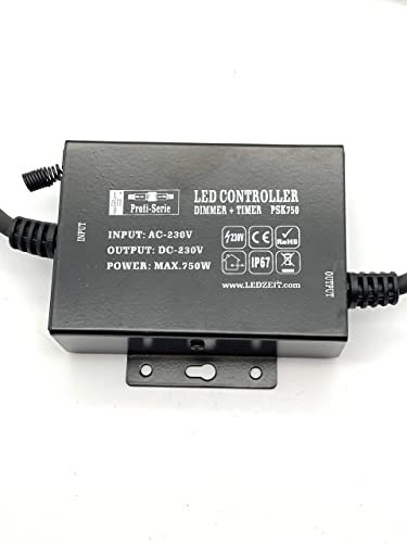 LEDZEIT - Profi Serie - Controlador LED con enchufe de red, dimmer continuo, temporizador, con mando a distancia, 230V, 750W, estanco IP67, exterior e interior, solo compatible con LEDZEIT-Profi Serie