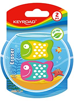 KeyRoad Lot de 2 gommes en forme de poisson pour crayon et crayon de couleur - Blister - Mélange de couleurs - Idéal pour l'école et le bureau - KR972126
