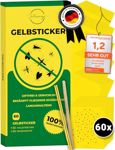 60x Gelbsticker Trauermücken | Testsieger - Sehr Gut | Gelbtafeln inkl. Befestigung | Effektive Gelbtafeln gegen Trauermücken z. Trauermücken Bekämpfen uvm. |Alternativ zu Nematoden gegen Trauermücken