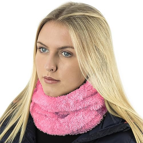 TOSKATOK Unisex herr dam barn mysig varm tät teddy päls fleece ultramjuk mikrofiber tät lugg balaklava huva snood halsvärmare, Godisrosa, en storlek