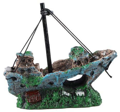 Fonyet Acuario decorativo para acuario, diseño de naufragios, material de resina, diseño de barco hundido, decoración para pequeños camarones y peces escondidos