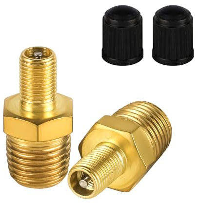 2uds Adaptador de Inflador de Aire, 1/4 NPT (M) a Válvula Estándar para Schrader (M) para Automóvil Adaptador de Válvula para Compresor de Presta Aire Manguera de Aire Portátil Mandril de Aire