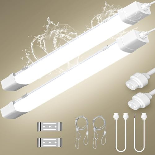 Viugreum 2er Feuchtraumleuchte 90cm, 30W 3000LM 4500K Neutralweiß LED Röhre, Verknüpfbar, Wasserfest IP66 Werkstattlampe Wannenleuchte für Garage Büro Warenhaus Keller