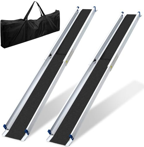 Ollewiellan 2 * Rollstuhlrampe 121-213 cm, Rampe Rollstuhl bis 300 kg, Aluminium Auffahrrampe,Teleskoprampe mit Textiltasche, Rollstuhlrampe Klappbar, Rollstuhlrampen, Treppenrampe für Rollstuhl