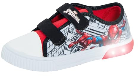 Marvel Spiderman - Scarpe da ginnastica per ragazzi con luci lampeggianti, bianco, nero, grigio., 13 UK Child