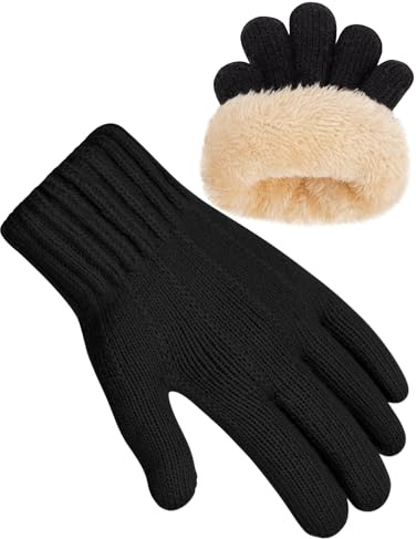 Becellen Tricotés Gants Enfant, Couleur Unie Magiques Gants Doublure Polaire Epaisse Gants Hiver Thermique Tricotés Gants Doigts Complets Extensibles Gants pour Fille Garçons