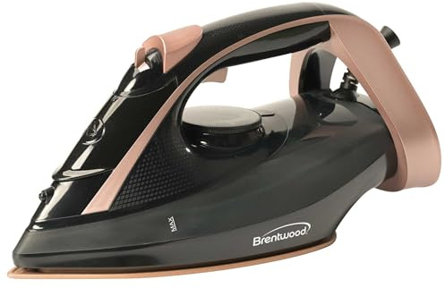 Brentwood MPI-69BKRG Non-Stick Steam Iron with Temperature Dial, Spray, Self-Cleaning Functions, and Extra Long 8ft Cord, Black, Rose Gold