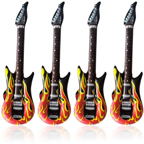 NINGYER 4 Pezzi Chitarra Gonfiabile, 90 cm Chitarra Gonfiabile Rock, Strumenti Musicali Gonfiabilis, Fiamma Gonfiabile Chitarras per Decorazioni di Compleanno, Musica, Feste