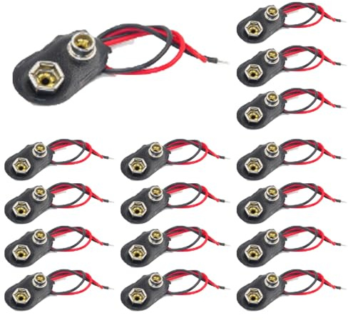 9V batteriklemmer, I-typ Snap-on batterispänne med 15 cm anslutningskabel (15)