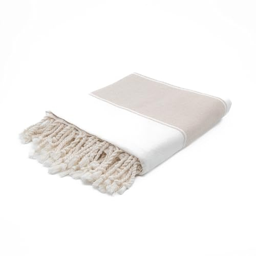 Aspendos Turkish Beach Towel – Lightweight, Quick Dry, Sand Free – 100% Cotton Peshtemal Hammam & Bath Towel – 90x190 cm (35x75) – Soft & Compact for Spa, Travel, Gym, Yoga, Camp, Picnic (Beige)