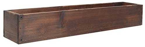 Kisangel Rustic Wood Flower Box Planter for Balcony Garden Durable Carbonized Wood Succulent Pot for Indoor Outdoor Use Corrosion Window Flower Boxes for Small Plants and Cactus