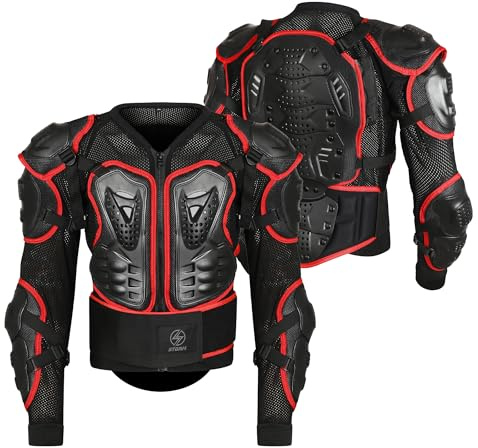 STORM Protezione per la schiena da moto MTB Donna Uomo Adulto Spine enduro. Pettorina da motocross con protezione per la colonna vertebrale (IT, Testo, XL, Regular, Regular, Nero Rosso)