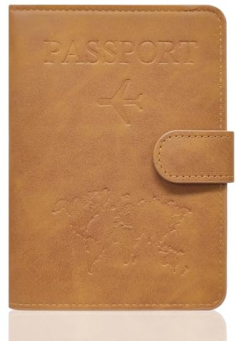 REEKNOKOL Étui Passeport en Cuir PU, Pochette de Voyage Universelle avec Compartiments pour Passeport, Carte Crédit, Cartes de Visite et Billets d'Embarquement (Café)