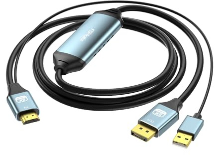 HDMI till DisplayPort-adapter 8K@60Hz, 4K@144Hz / 2K@240Hz, 1,5m HDMI 2.1 till DP 1.4-konverterare för spelskärm, aktiv HDMI till DisplayPort-kabel för PS5, Xbox Series X, speldator