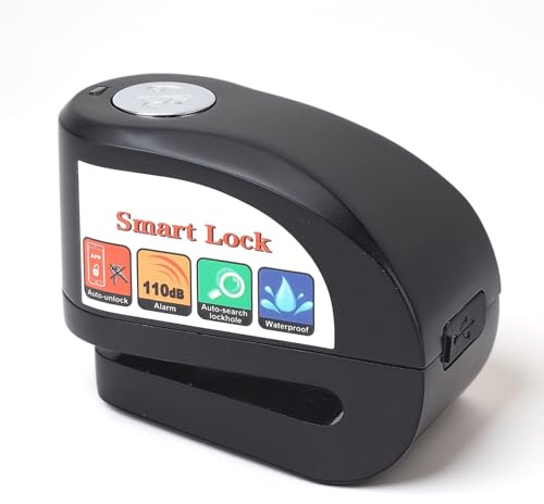 EIMSOAH Blocca Disco per Moto, Blocco Freno a Disco Intelligente, Controllo BT APP Allarme 115 DB Sblocco Automatico Avviso con Vibrazione, per Motociclette Bici Scooter con Rotori