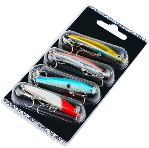 Juego de Cebo de Pesca 4 Uds Wobbler Anzuelo anticorrosión señuelo de Pesca lubina for Aparejos de Pesca de Carpa Marina(Red)